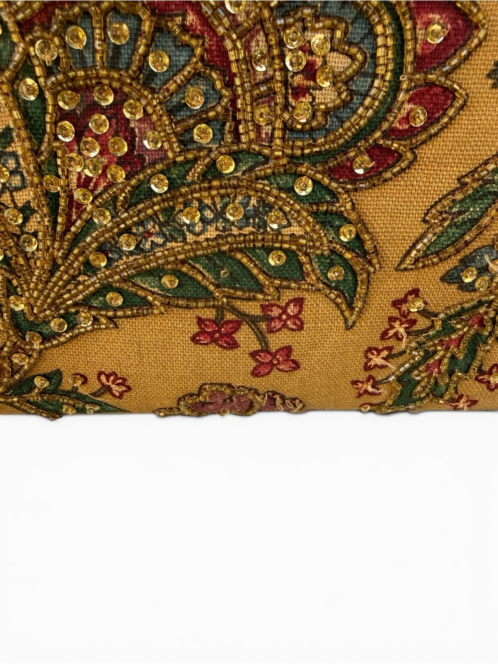 Rare Vtg Isabella Fiore Large Beaded Sequin Mustard Paisley Tote - Picture 6 of 14
